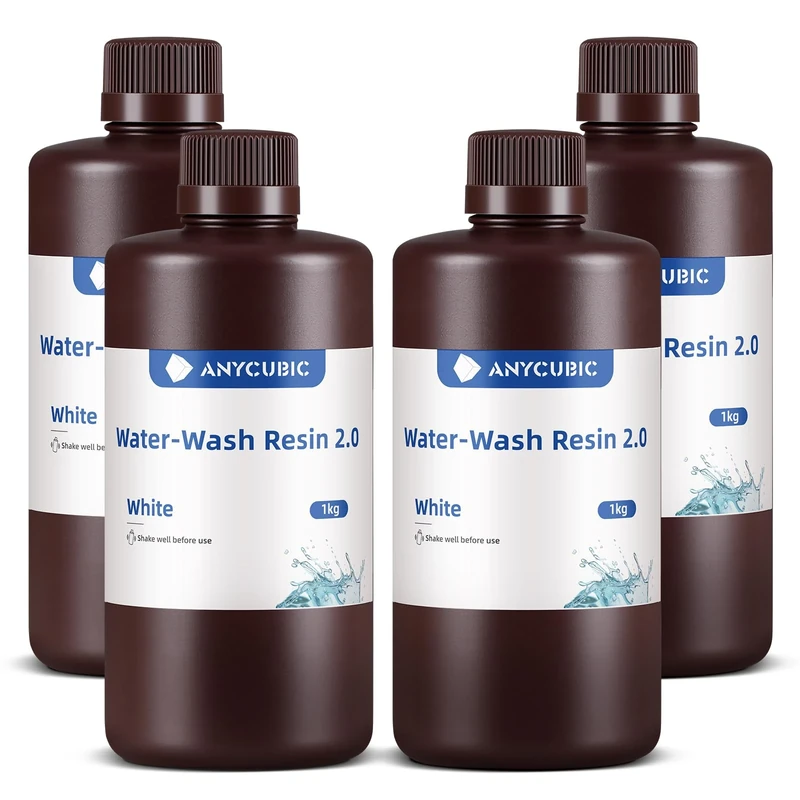 ANYCUBIC Water Washable 3D Printer Resin 2.0 with Easy Post-Processing, High Precision and High Resilience, Low Odor and Anti-Yellowing 3D Resin for LCD/DLP Printers(White, 4kg)