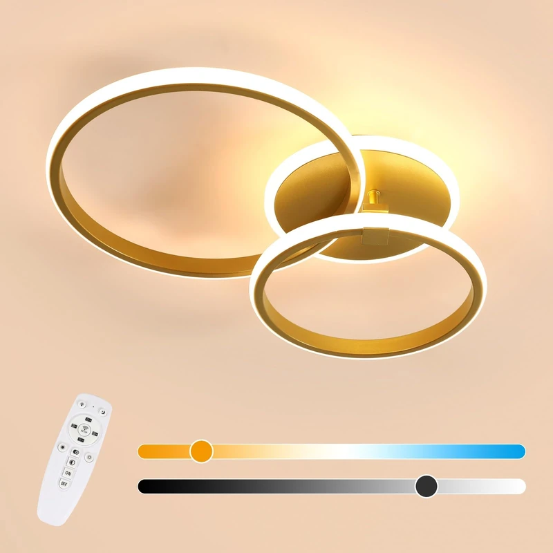 Comely LED Ceiling Lights for Bedroom, 42W Modern Dimmable Ceiling Light with Remote Control, Golden Round Ceiling Lamp for Living Room Kitchen Hallway, 3000K-6500K