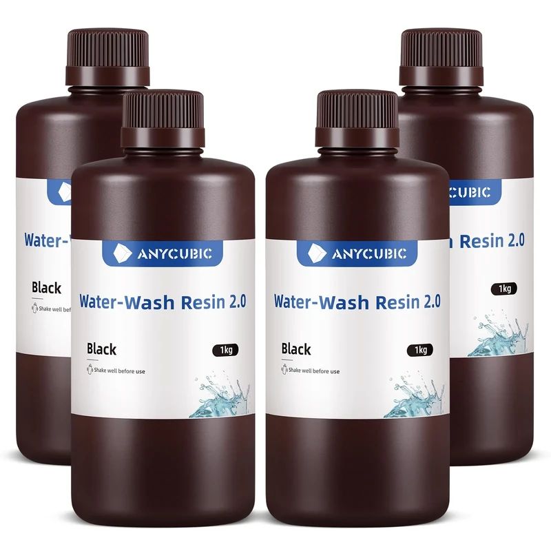 ANYCUBIC Water Washable 3D Printer Resin 2.0 with Easy Post-Processing, High Precision and High Resilience, Low Odor and Anti-Yellowing 3D Resin for LCD/DLP Printers(Black, 4kg)