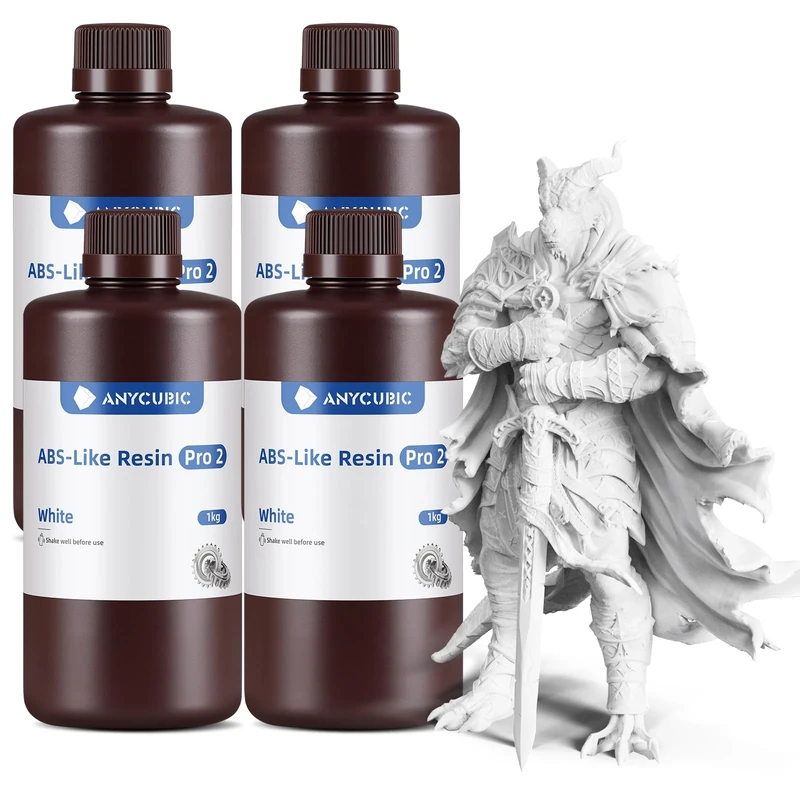 ANYCUBIC ABS-Like Resin Pro 2, 3D Printer Resin with Enhanced Strength and Toughness, High Precision and Minimal Shrinkage, Widely Compatible with All LCD 3D Printers(White,4kg)