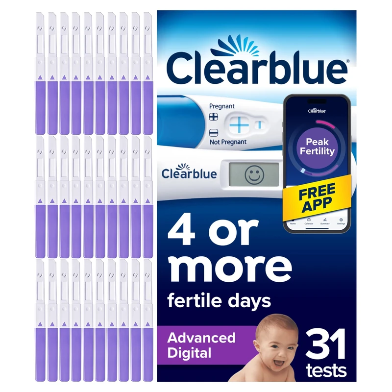 Clearblue Advanced Digital Ovulation & Pregnancy Test, Double Your Chances of Getting Pregnant. 30 Advanced Digital Ovulation Tests & 1 Rapid Detection Pregnancy Test, Try The Free Cycle Tracking App
