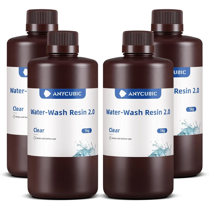 ANYCUBIC Water Washable 3D Printer Resin 2.0 with Easy Post-Processing, High Precision and High Resilience, Low Odor and Anti-Yellowing 3D Resin for LCD/DLP Printers(Clear, 4kg)