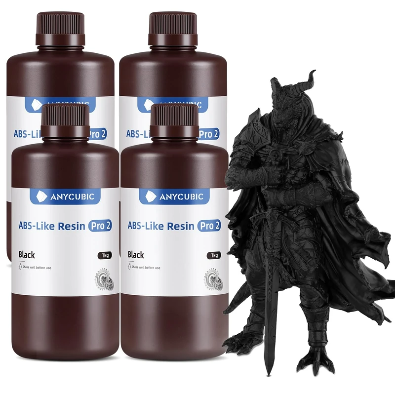 ANYCUBIC ABS-Like Resin Pro 2, 3D Printer Resin with Enhanced Strength and Toughness, High Precision and Minimal Shrinkage, Widely Compatible with All LCD 3D Printers(Black,4kg)