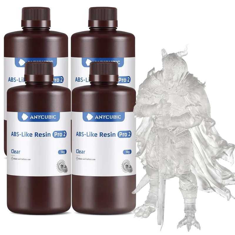 ANYCUBIC ABS-Like Resin Pro 2, 3D Printer Resin with Enhanced Strength and Toughness, High Precision and Minimal Shrinkage, Widely Compatible with All LCD 3D Printers(Clear,4kg)