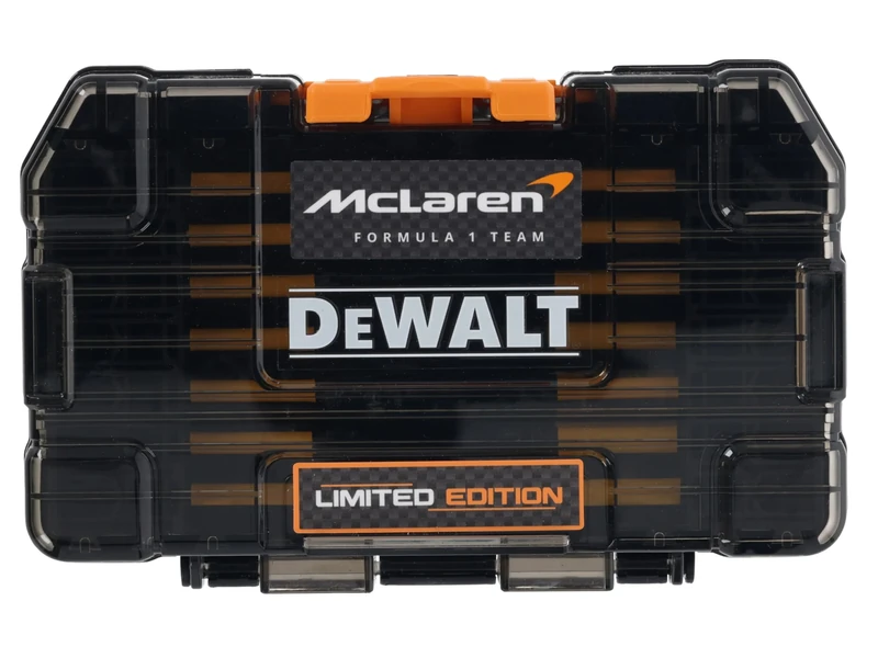 DEWALT 28 Piece McLaren FLEXTORQ Screwdriving Set. Supplied in a Tough CASE+, This is Part of a connectable case System TSTAK™ Compatible. Tough Cases can be Clipped Together for Easy Transportation.