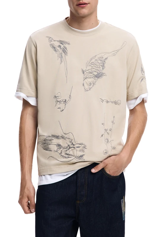 Desigual TS_Fish Embro, 2005 Gray Pearl, L, Chinese, L