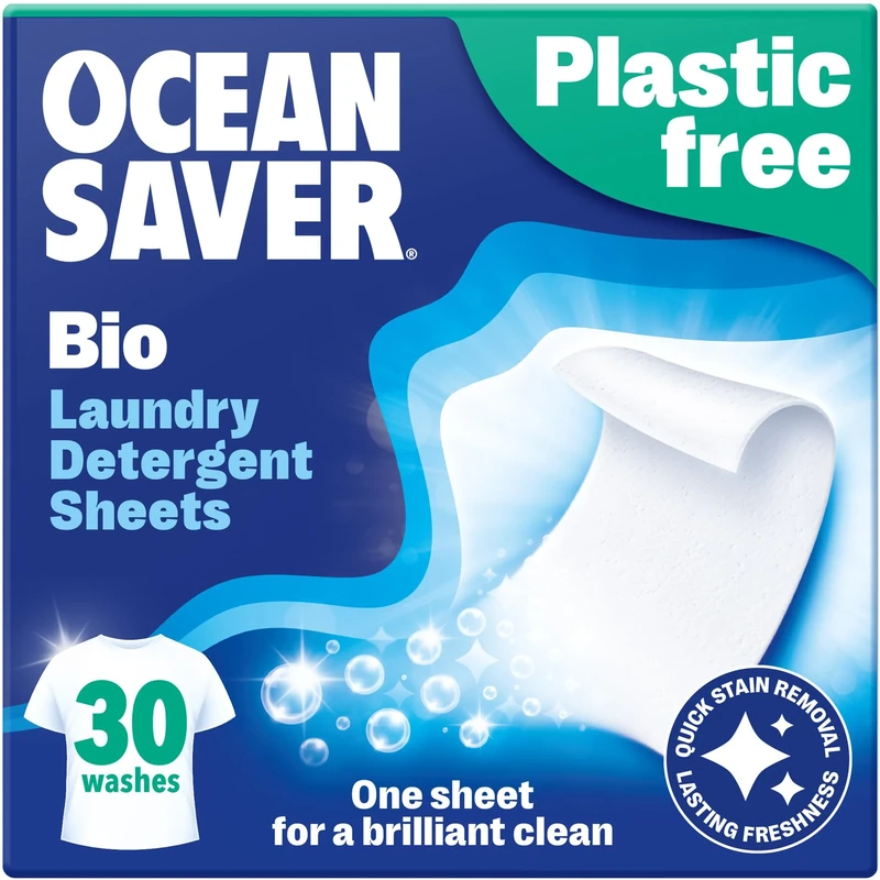OceanSaver Eco Laundry Detergent Sheets | Bio | Eco-Friendly, Biodegradable & Freshly Scented | Zero-Waste & Removes Tough Stains | Vegan, Plastic & Cruelty-Free | Plant Based Formula (30 Washes)