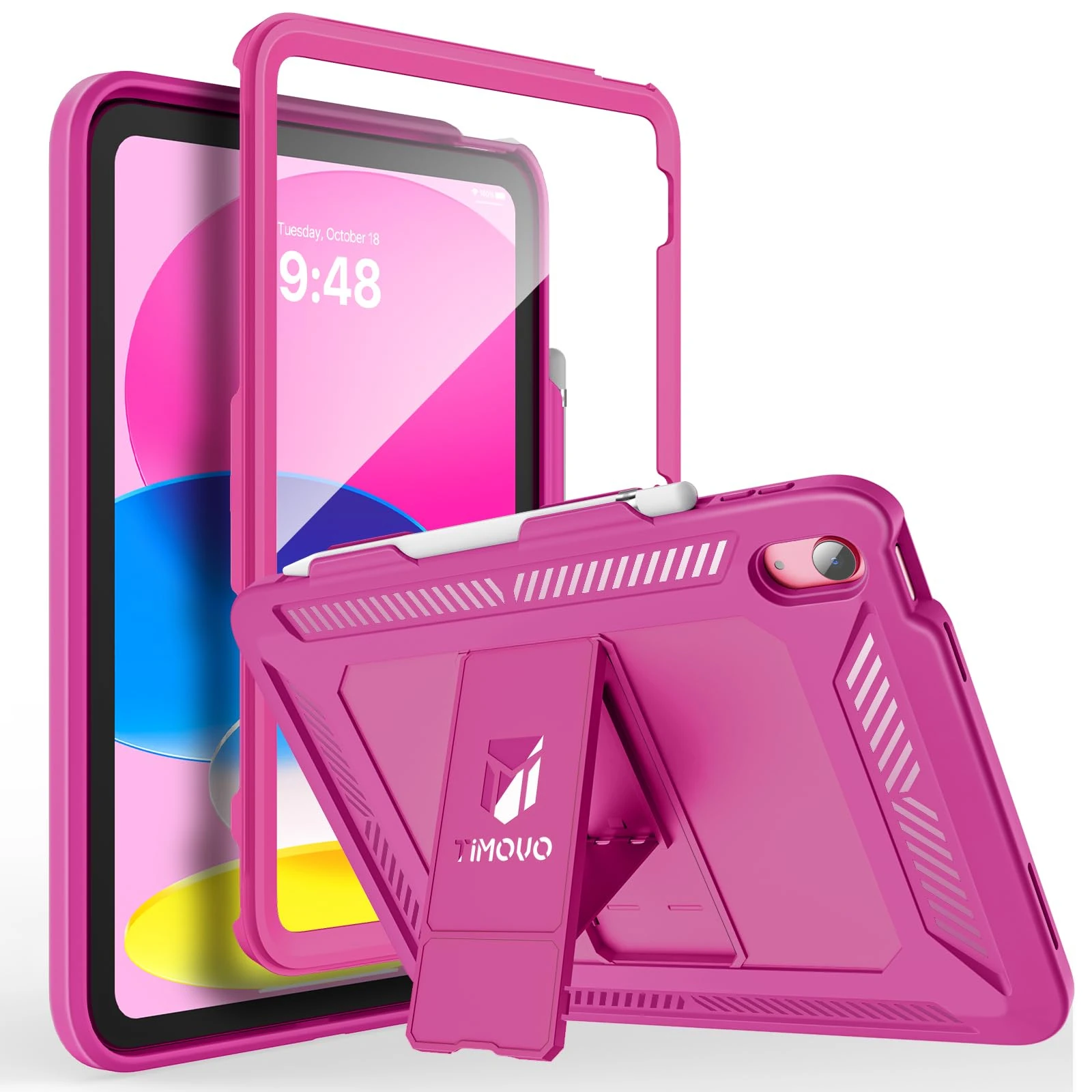 TiMOVO Case for iPad (A16) 11th Generation 11 Inch 2025, iPad 10th Generation Case 2022 with Screen Protector, Heavy Duty Shockproof Rugged Protective Cover, Magenta