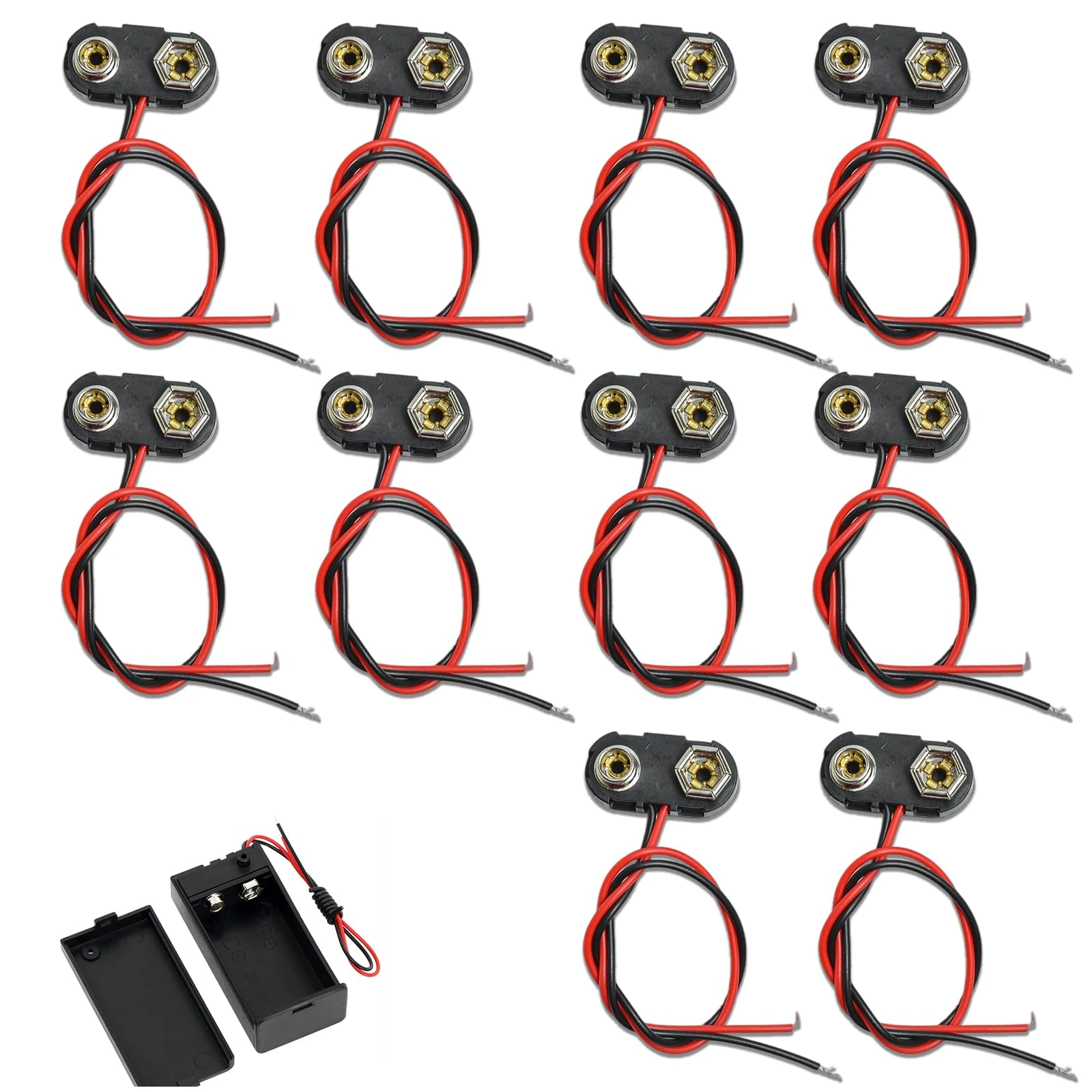 10 Pcs 9v Battery Connector, 9v Holder, Battery Clip for Connection Cable LED Strip Connector Buckle Plastic Housing, T-Type (Black)