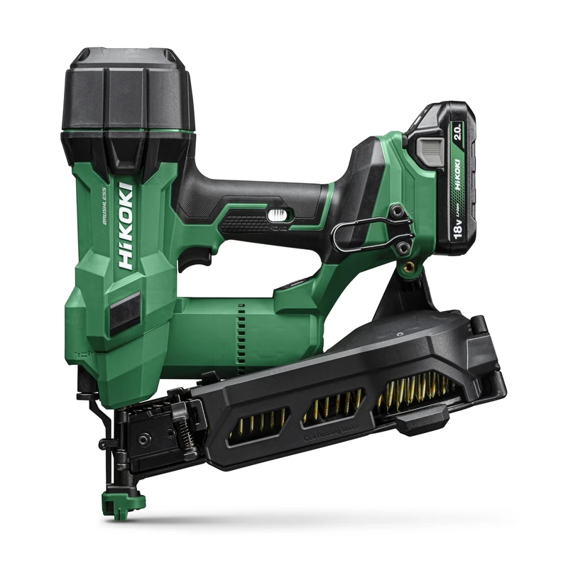 HiKOKI Battery Roofing Felt Nailer, 18 V, 25-45 mm Nails, Air Spring Drive, Brushless Motor, Powerful, Maintenance-Free and Versatile, Includes 2 x 2.0 Ah Batteries + Charger + Case