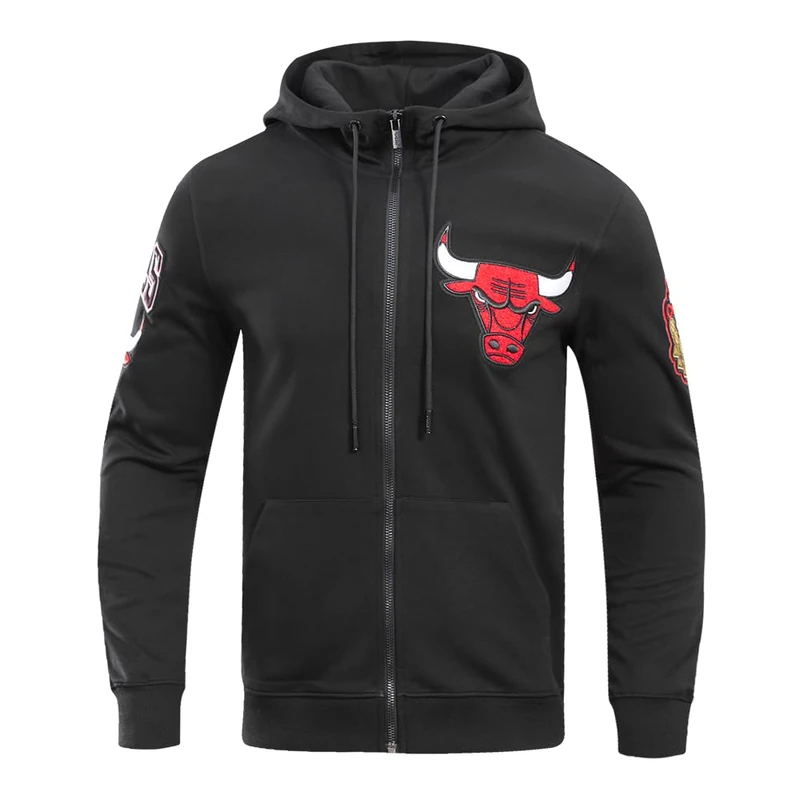 Pro Standard Mens NBA Chicago Bulls Classic Chenille Full Zip Hoodie Black S