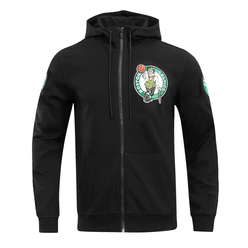 Pro Standard Mens NBA Boston Celtics Classic Chenille Full Zip Hoodie Black XL - Image 1
