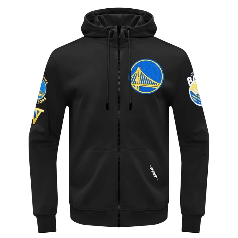 Pro Standard Mens NBA Golden State Warriors Classic Chenille Full Zip Hoodie Black L