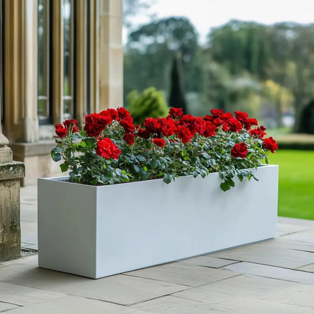 1.2m/1m/75cm/70cm Zinc Galvanised Trough Planter | No Assembly Needed | Lightweight (Matte White, L75cm x W32cm x H32cm)