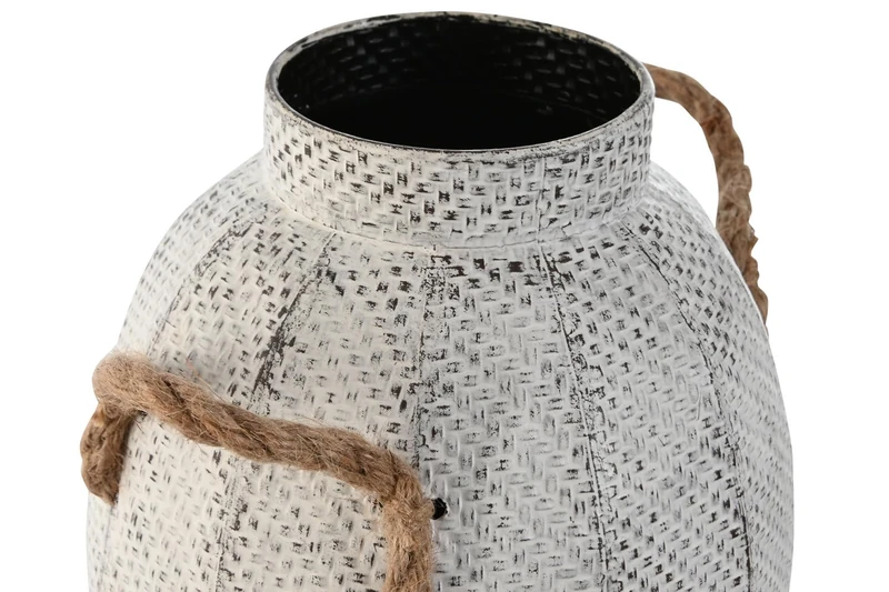 JARRON METAL CUERDA 20X20X33 ENVEJECIDO BLANCO - Image 1