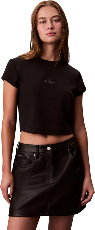 Calvin Klein Women's MONOLOGO Baby Rib TEE LV047AB802UB1006 Tees, Black, L
