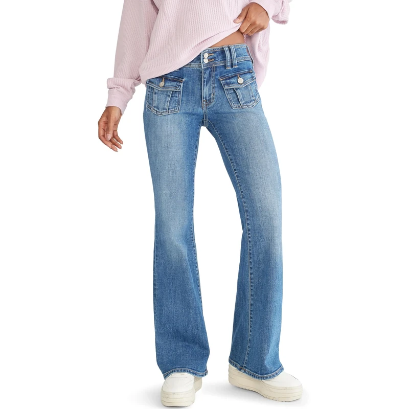 AEROPOSTALE Women's Low Rise Flare Jean, Dark Wash1, 00 Short - Image 1