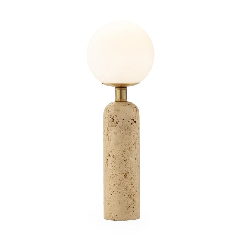SOBREMESA 15X15X45 MARMOL TRAVENTINO/METAL DORADO/CRYSTAL BLANCO LAMP