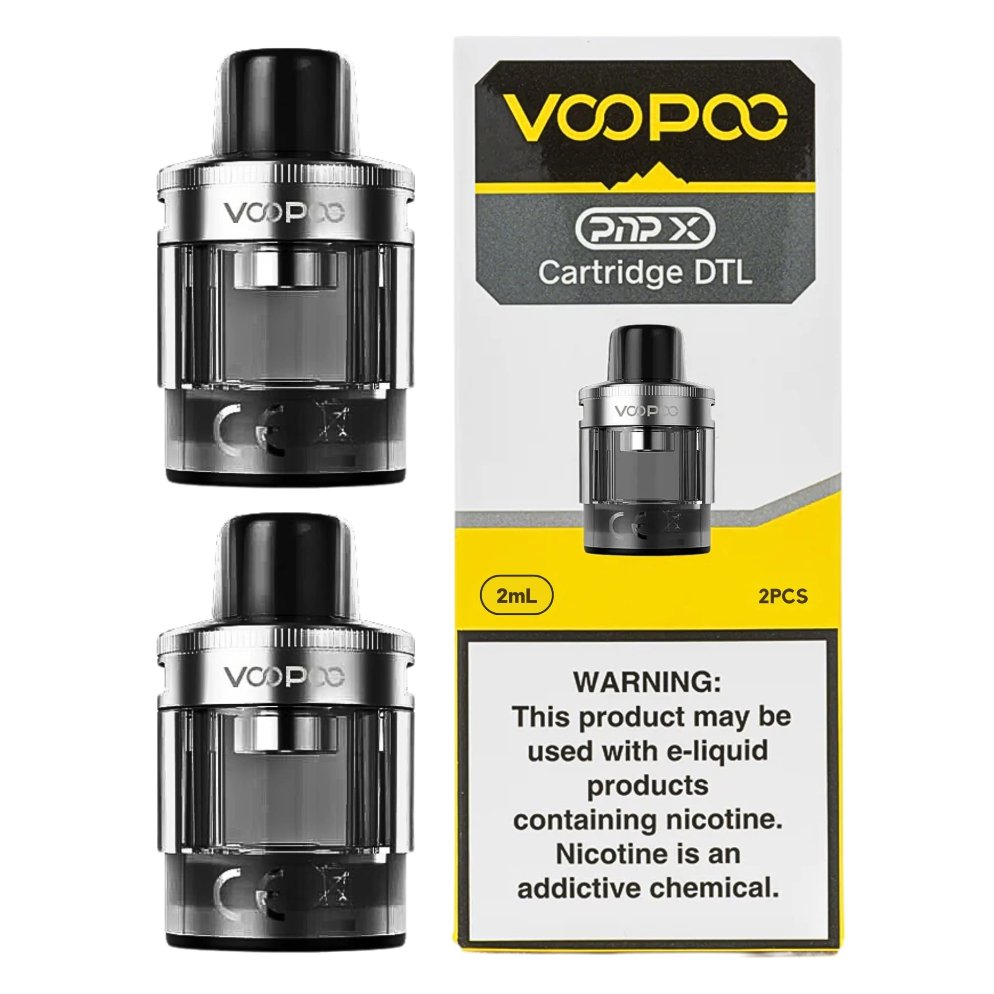 Voopoo PnP X Pod [DTL - Large | Silver | No Coil] 2 Pack - COMPATIBLE WITH: Voopoo Drag S2 Kit, Drag X2 Kit, Argus Pro 2 Kit - Side-Fill, All Vaping Style - Nicotine Free