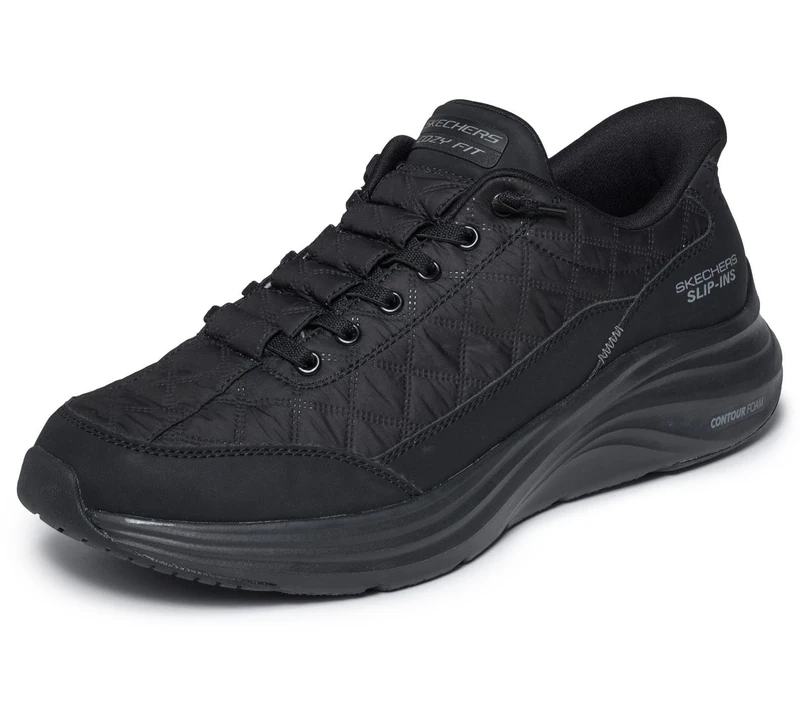 Skechers Men's Contour Foam Cozy Fit Hands Free Slip-in Sneaker, Black/Black, 8 Wide