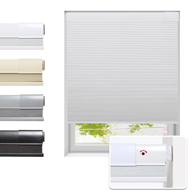 Tonature No Drill Cellular Shades for Indoor Windows, Thermal Insulating & Noise Reducing Honeycomb Blinds, Free Stop Cordless Blackout Shades, White, 29 1/2" W x 64" H