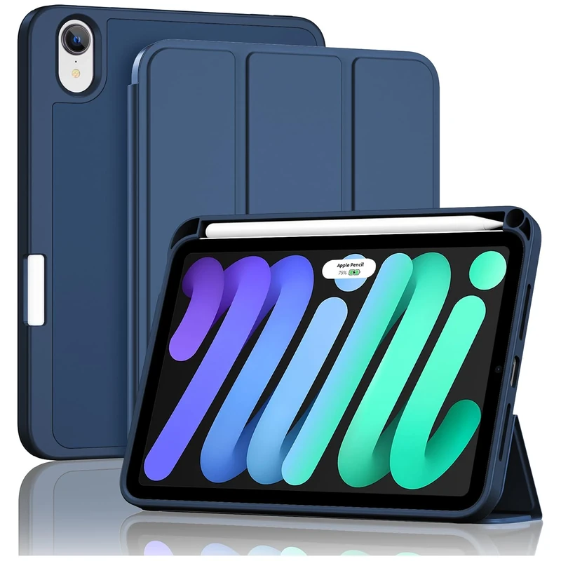 ProCase for iPad Mini 7 A17 Pro 2024/iPad Mini 6 2021 8.3 Inch iPad Mini 7th/6th Gen Case with Pencil Holder, Trifold Stand Smart Folio with Soft TPU Back Cover for iPad Mini 8.3" 7th/6th -Darkblue