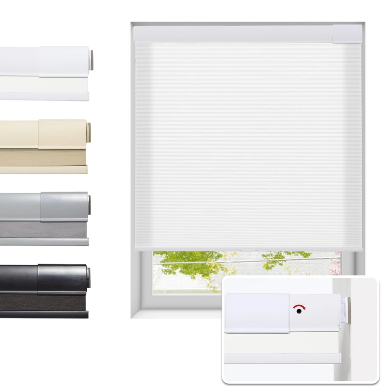 Tonature No Drill Cellular Shades for Indoor Windows, Thermal Insulating & Noise Reducing Honeycomb Blinds, Cordless Free Stop Blinds Light Filtering, White, 22" W x 64" H