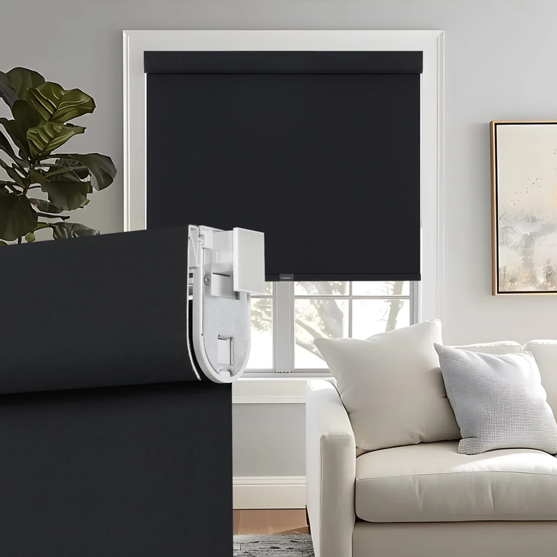 Persilux No Drill No Tools Blackout Roller Shades for Indoor Window Shades Cordless Roller Blinds, UV Protection Thermal Insulated Roller Window Shades for Home Bedroom Office (Black, 26.5"W x 72"H)