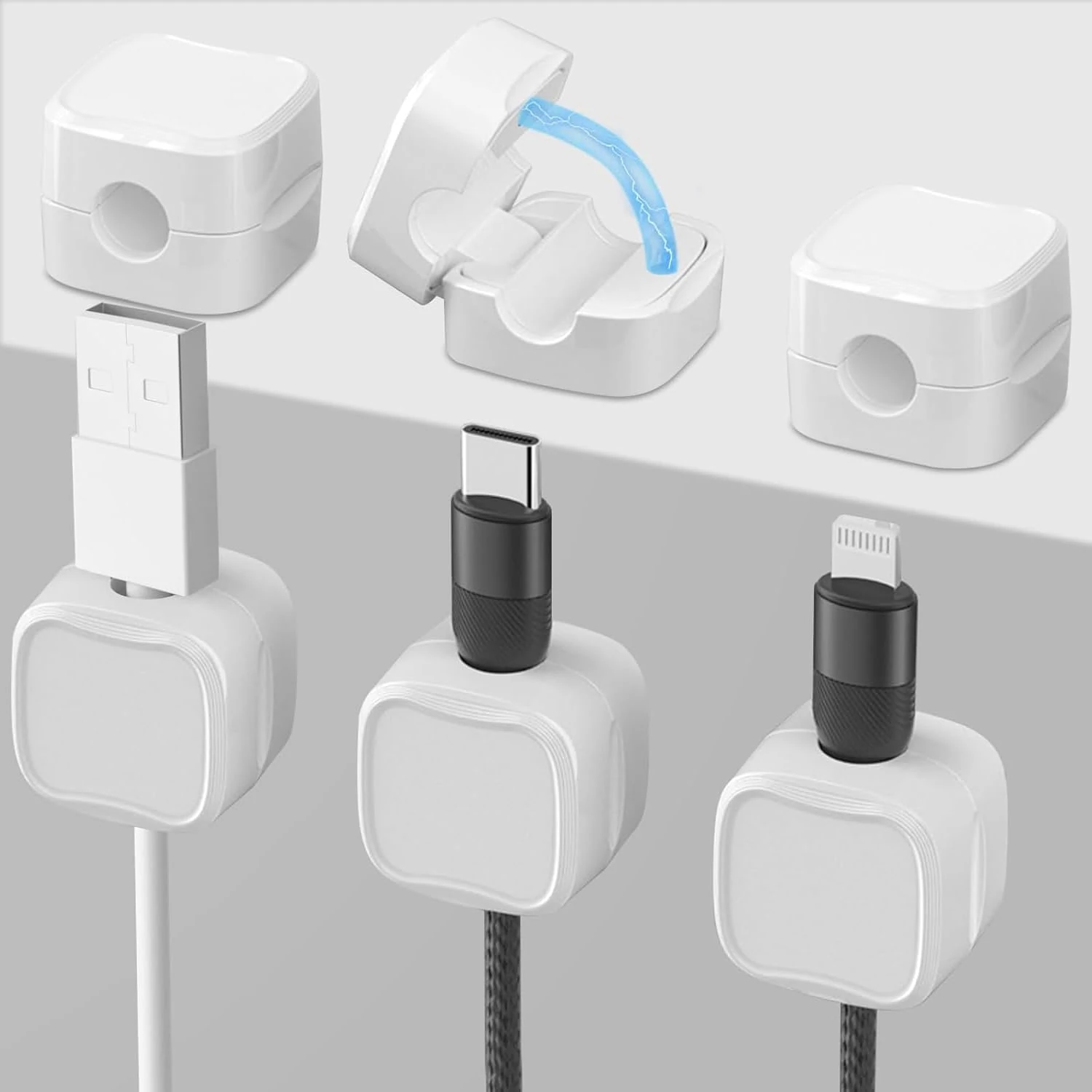 6 Pack Cable Tidy,Cable Smooth Adjustable Easy Secure Cable Management,Wire Holder Cable Clips,Hide Or Organize Phone USB Charger Cable for Home,Office,Nightstand,Car,Desk (White-1)