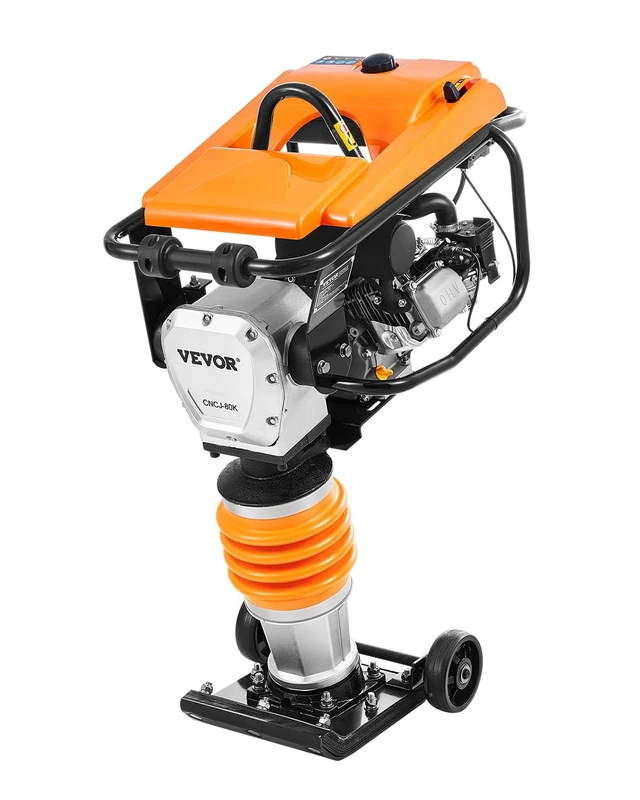 VEVOR Jumping Jack Compactor, 6.5 HP Vibratory Rammer Fuel-Powered 196 cc Engine Tamper, 3600 lbs Impact Force, 26" Max Compaction Depth, Four-Spring, for Soil, Gravel, Concrete Slabs, Foundations