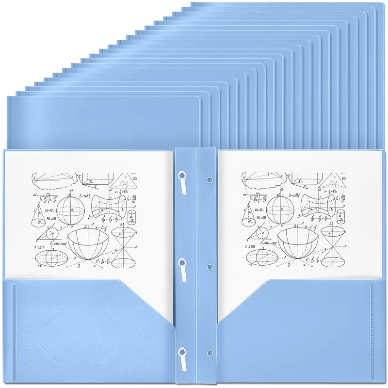 Yeaqee 60 Pcs Plastic Folders with Pockets and Prong Plastic Folders with 2 Pockets Pocket for Office, School for Students, Teachers, Office Workers (Haze Blue)