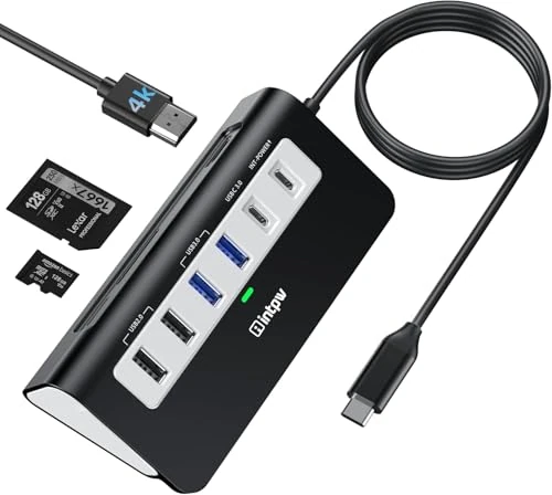 Intpw 9-in-1 USB-C Hub 100cm, 4K HDMI, 100W PD, Aluminum Dock