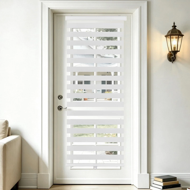 SEEYE Cordless Zebra Blinds for Window, French Door Blinds Free-Stop Roller Window Shades with Valance 36" W x 72" H, 95% Blackout Window Treatment Sheer Blinds & Shades Easy to Install, White