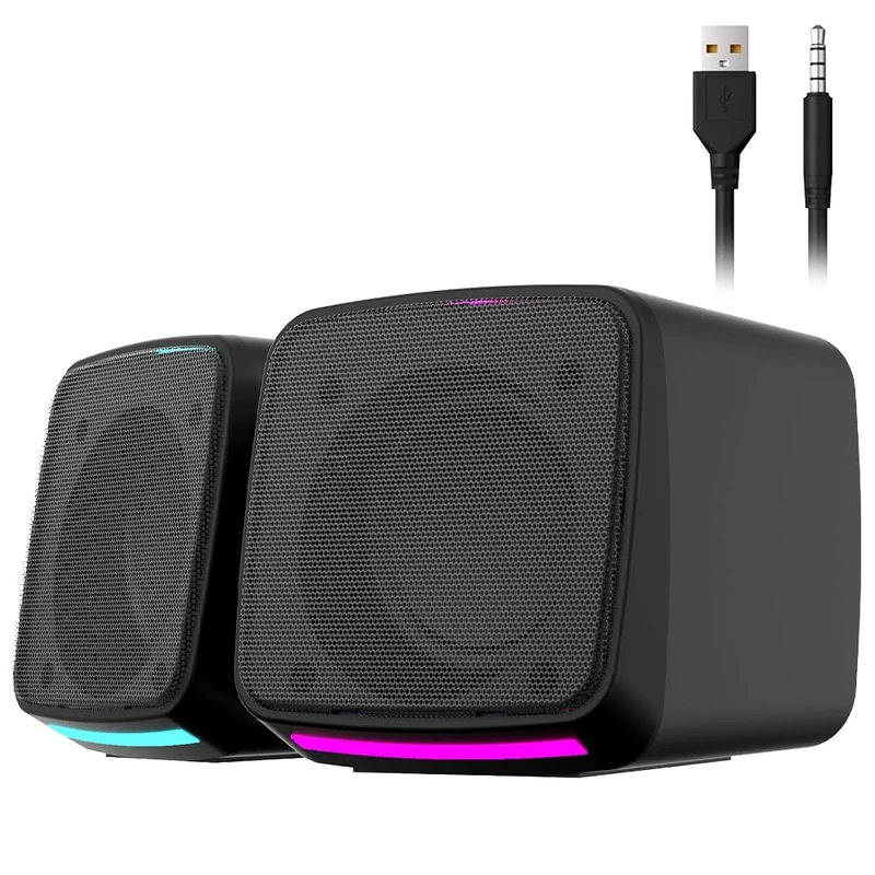 Aysoi PC Speakers, USB Powered Speaker Set, Jack AUX 3.5mm,Portable Mini Speaker for Laptop Smartphones MAC, Colorful RGB Lights