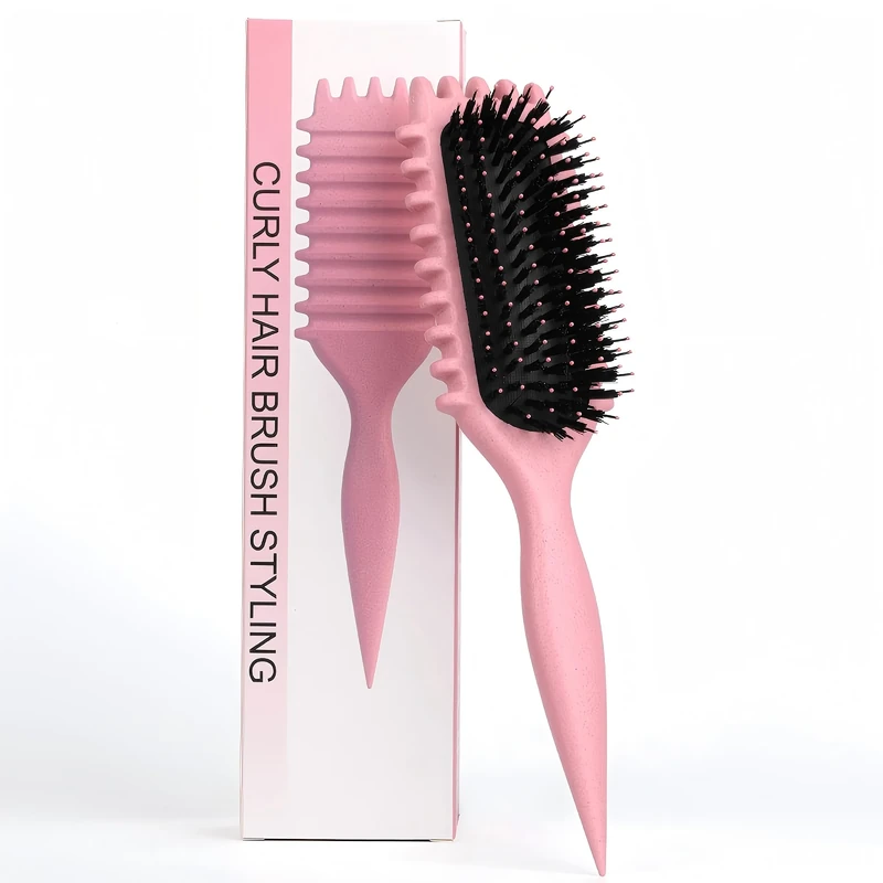 Curl Brush - Define Styling Brush with Prongs, for Combing and Shaping Men's and Women's Curls to Reduce Pulling and Curl Separation (Pink, 28cm)
