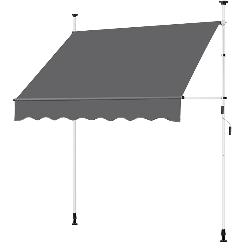 Yaheetech 2 x1.2m Adjustable Balcony Awning, Manual Retractable Garden Awning, Free Standing Sun Shade Shelter Canopywith Hand Crank for Patio/Gazebo/Garden/Restaurant/Cafe, No Drilling, Dark Grey