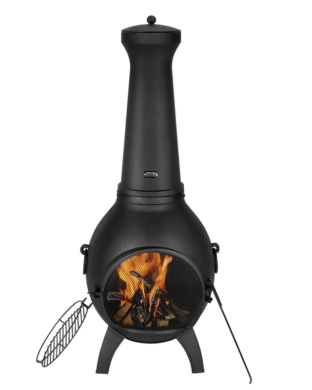 VEVOR Chiminea, 22 Inch Outdoor Wood Burning Firepit, Spherical Fireplace for BBQ & Warming, Aluminum Wooden Fire Pit with Grill Mesh, Chimney Coat & Rustproof Chiminea Lid, for Patio/Garden/Backyard