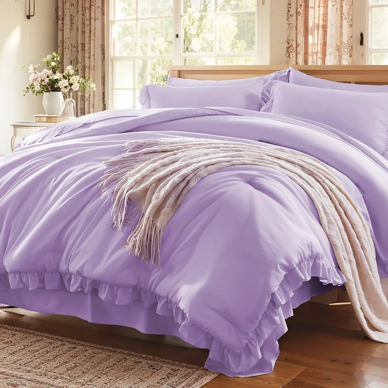 Anluoer Full Size Comforter Sets 7 Piece,Ruffle Bed in a Bag Bedding Sets