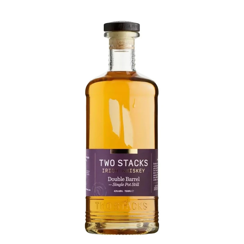 Two Stacks Double Barrel Single Pot Still Whiskey 700ml, 43% ABV – Rich spice, orchard fruit & honey complexity in a smooth, double cask finish.