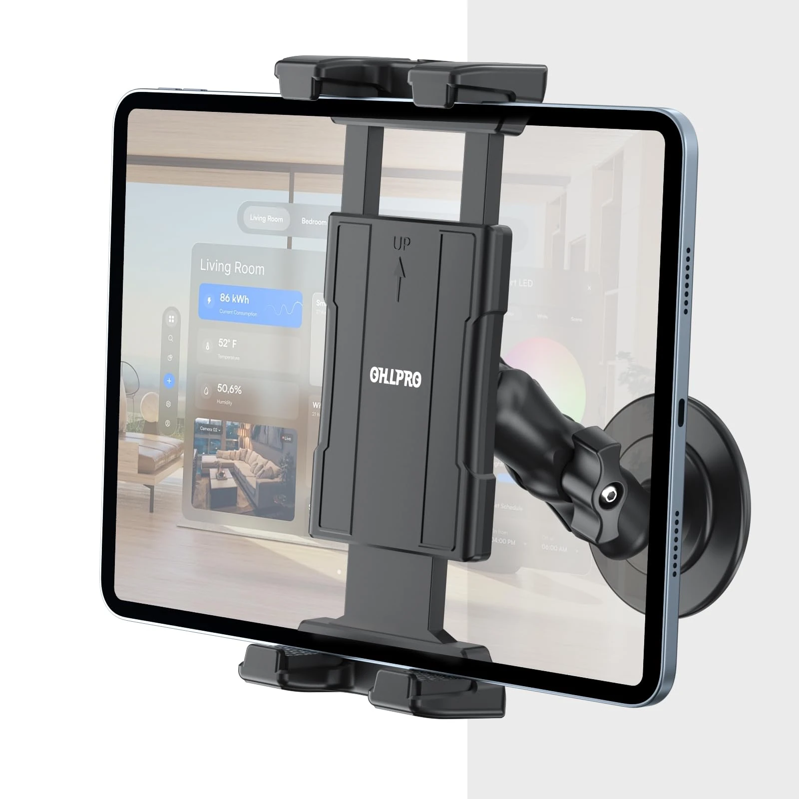 OHLPRO Adhesive Wall Mount Tablet Holder with 4" Support Arm & 3M VHB Tape, Single-Use Sticker for 5-13" iPad Mini/Air/Pro, Galaxy Tab S9, Switch and Phone- 360° Viewing, Adjustable Tilt, No Drill