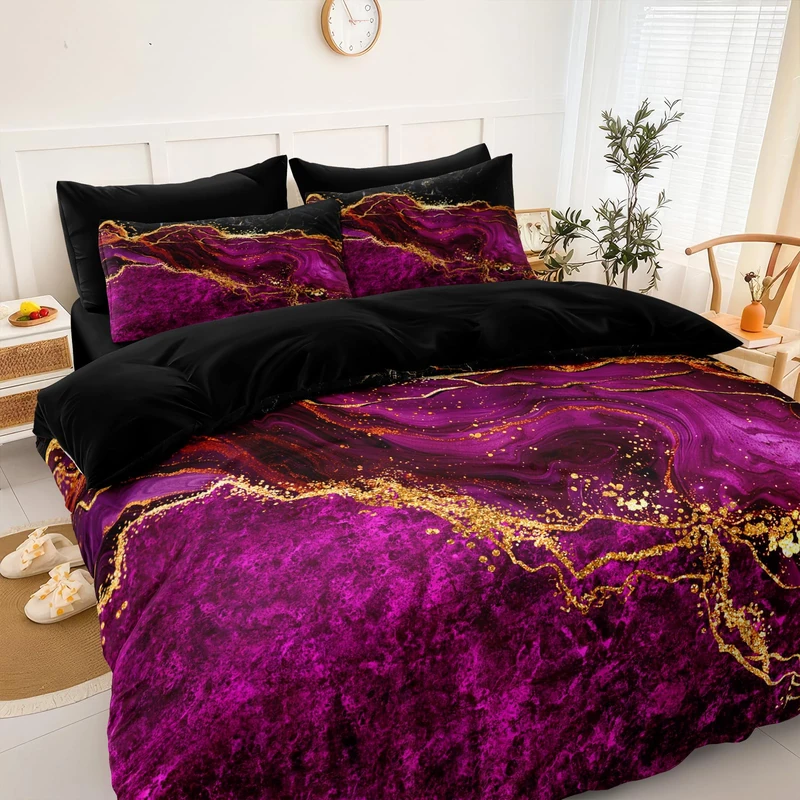 Black Gold Comforter Set Hot Pink Marble Bedding Set Queen Size Black Marble Stone Abstract Artwork Bedroom Decor Black Marble Comforter Sets for All Season