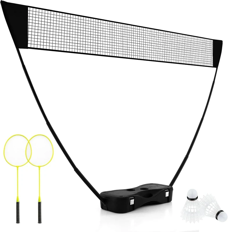 FANTASK Badminton Net Stand, Portable Shuttlecock Game with Rackets, 2 Shuttlecocks, Net & Storage Box, Black