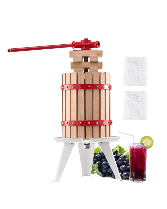 VEVOR 3.2 Gal/12L Fruit Wine Press, Solid Wood Basket with 8 Blocks, Heavy Duty Manual Juice Maker, Cider Apple Grape Tincture Honey Olive Oil Making Press with Handle for Kitchen, Home