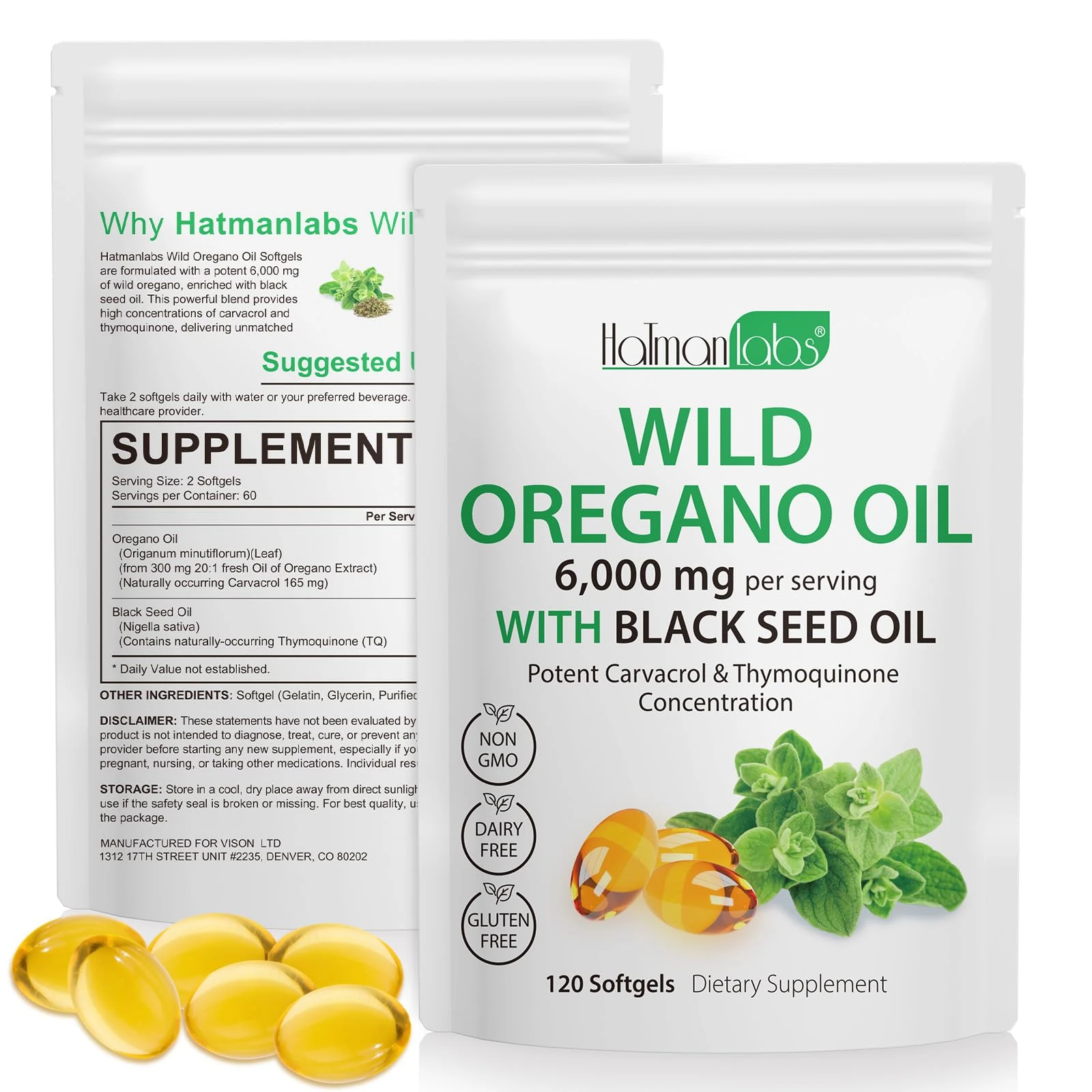 2 Pack Oregano Oil 6000mg with Black Seed Oil 200mg120 Softgel- Highest Concentration, 165mg Carvacrol, Organic & Non-GMO, Supports Immune & Digestive Health