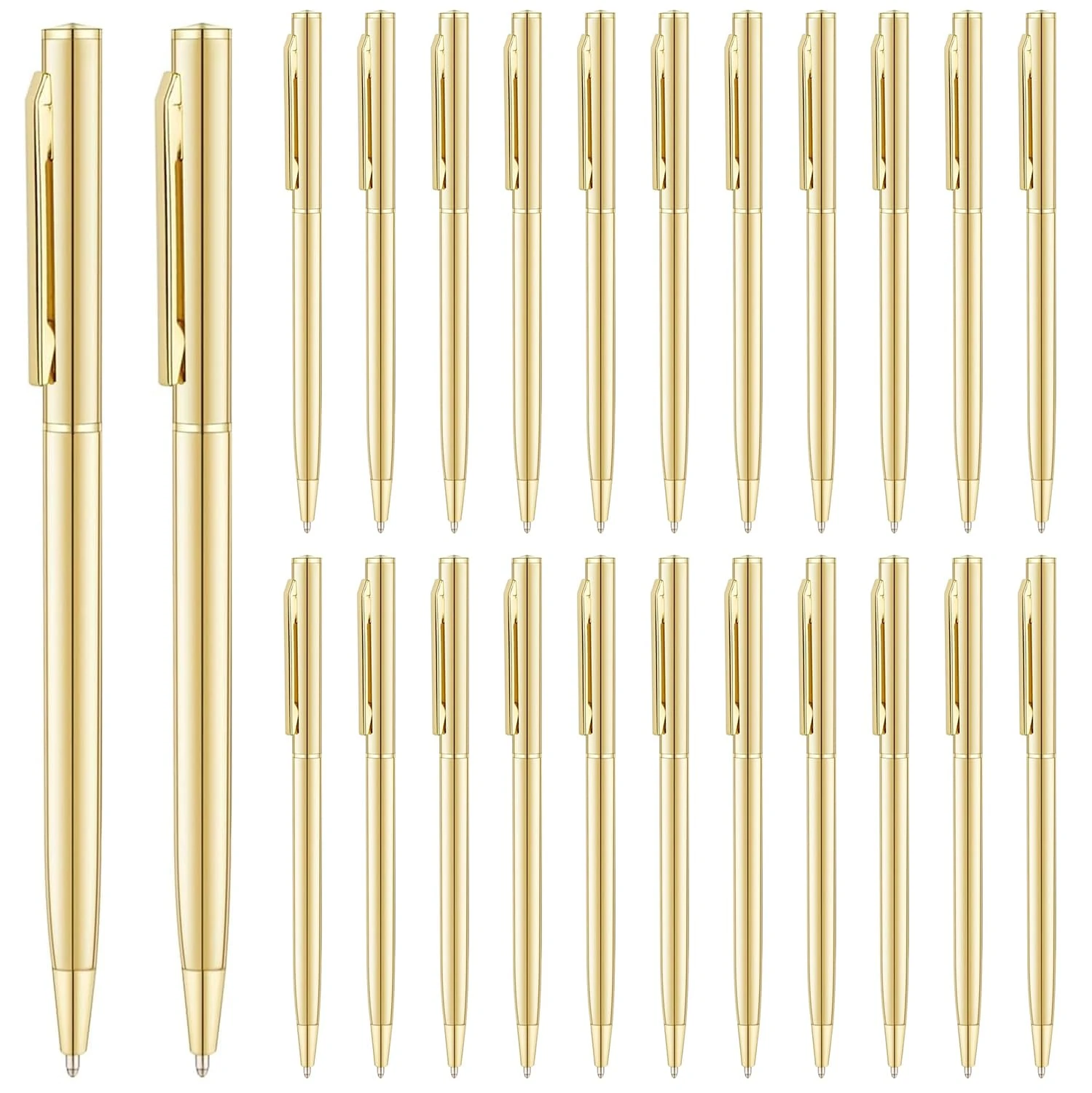 Afoxon Slim Metallic Retractable Ballpoint Pens - Gold, Nice Gift for Wedding Business Office Students Teachers Christmas, Medium Point(1 mm),Black ink (24 Pack)