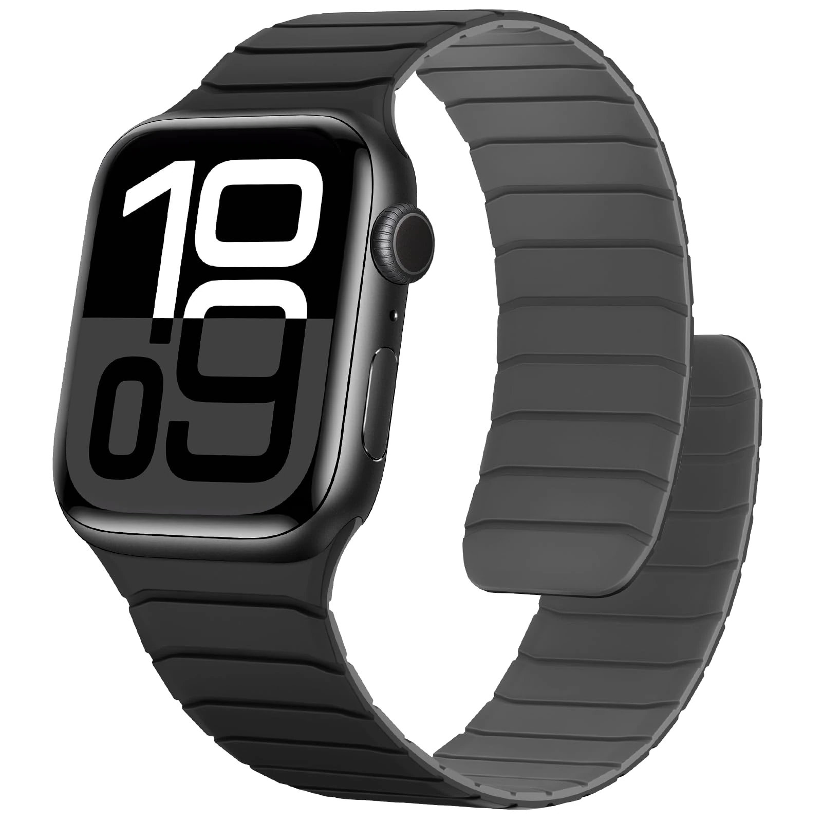 Sixmoat Magnetic Silicone Straps Compatible with Apple Watch 42mm(Series 11/10) 41mm 40mm 38mm, Soft Sport Wristband for Men Women Compatible with iWatch SE Series 11 10 9 8 7 6 5 4 3, Black-Grey