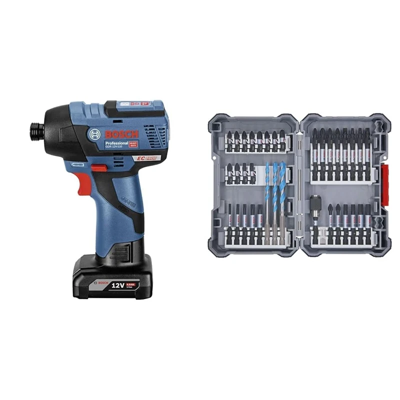 Bosch Professional 12V System GDR 12V-110 Cordless Impact Driver (in Carton) + 35-Piece Drill Bit Set (Pick and Click, Accessories for Impact Drivers, with Bits and Universal Holder)