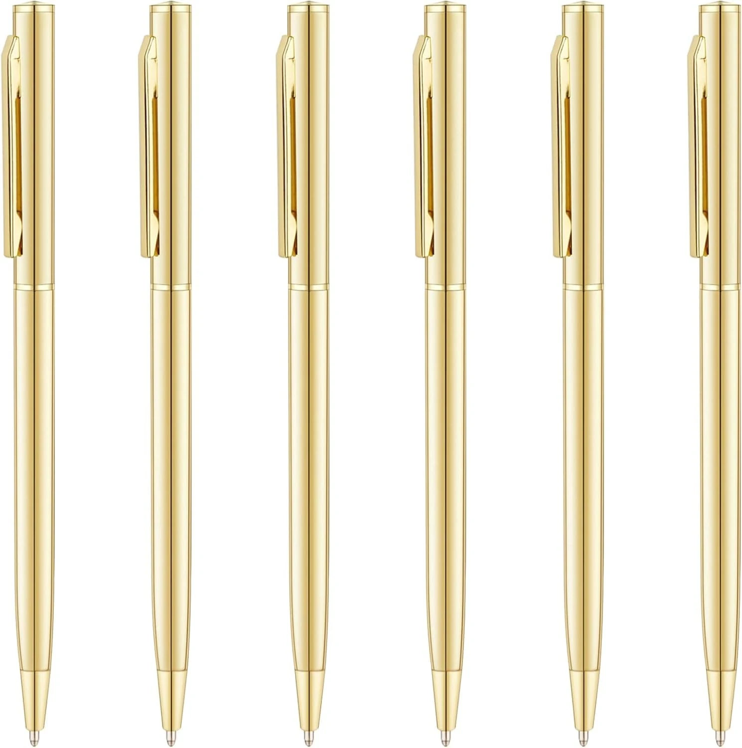 Afoxon Slim Metallic Retractable Ballpoint Pens - Gold, Nice Gift for Wedding Business Office Students Teachers Christmas, Medium Point(1 mm),Black ink (6 Pack)