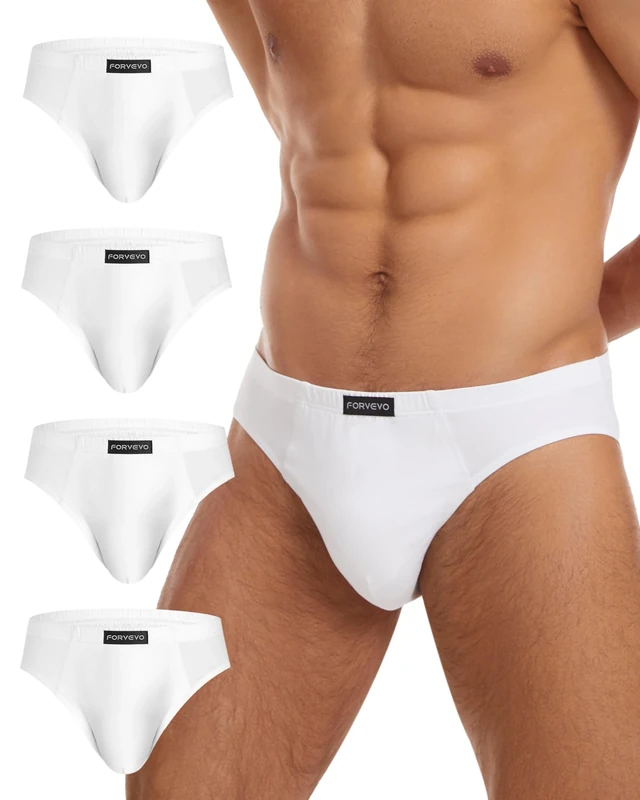 FORVEVO Men's Cotton Briefs 4 Pack - Soft Stretch Waistband, White L