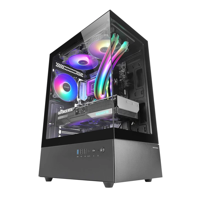 MARS GAMING MC-XO, Gaming ATX Case, Dual Frameless Tempered Glass at 90°, 12cm FRGB Fan, SIDECOOL Cooling System, Mid-Tower PC with Dual-Chamber Design, Large Internal Capacity, Black